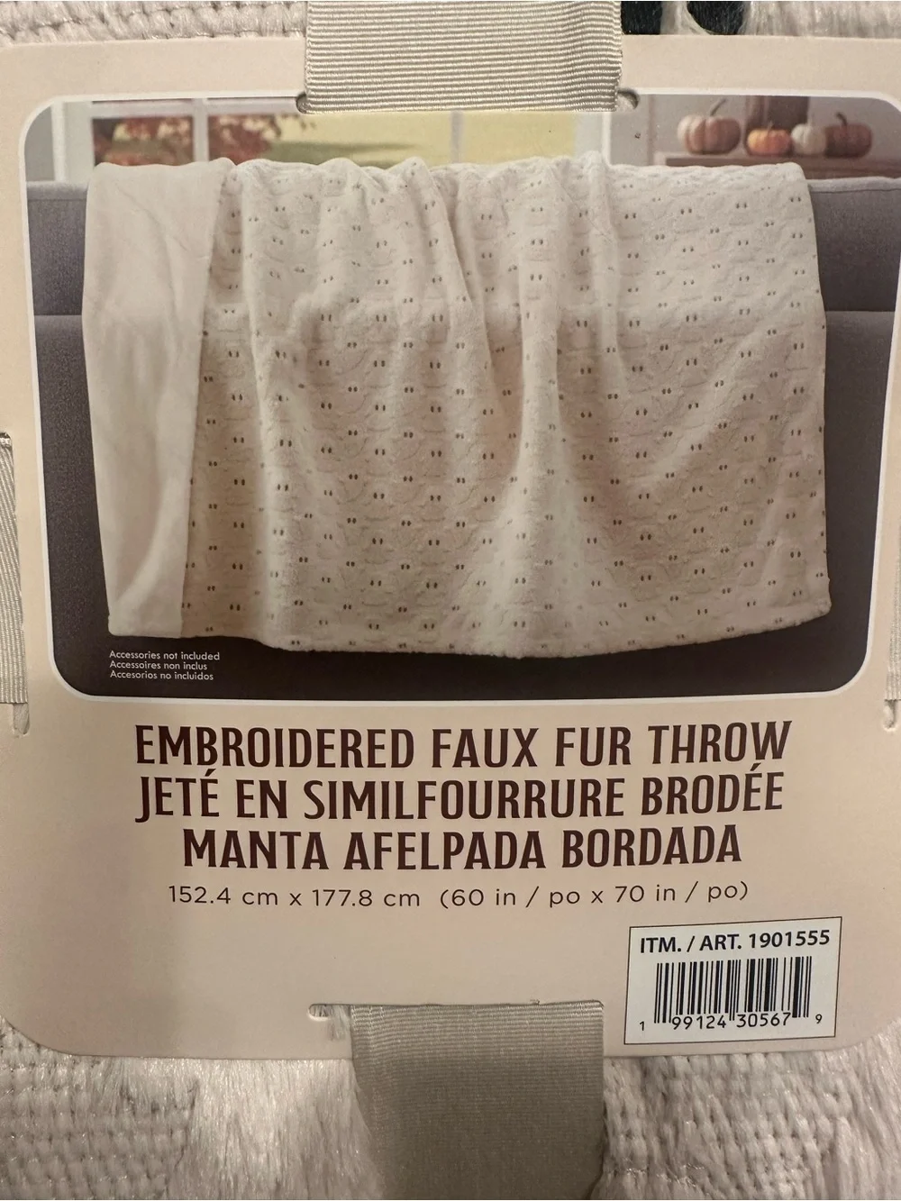 Viral TikTok White Embroidered Faux Fur Ghost Halloween Throw Blanket 60